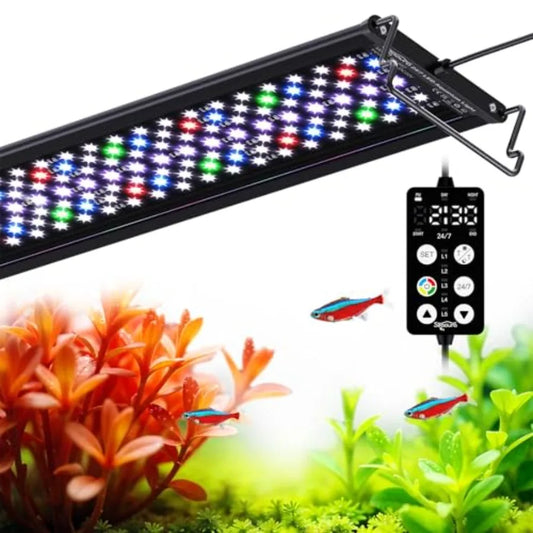 LED Aquarium Plant Light, 24/7 Custom Timer, Power-Off Memory, 7-Row LEDs 30-36in Full Spectrum Fish Tank Lights, 8 Colors, 20