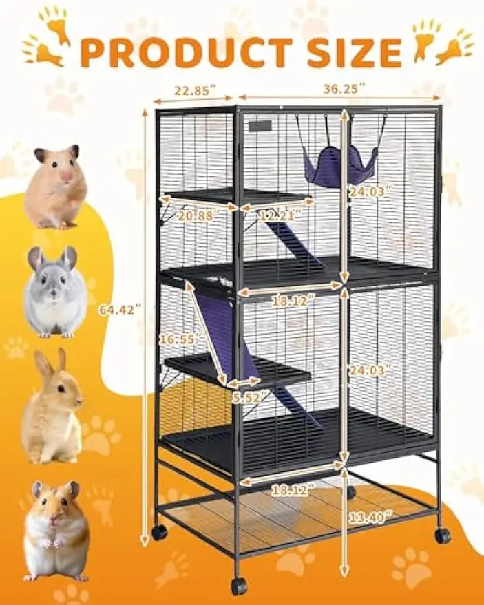 Garvee 64-Inch Rolling Metal Ferret Cage Large 4/3/1 Tier Critter Nation Cage Small Animal Cage for Pet Rat Hamster Guinea Chinchilla For Patio Backyard Cats