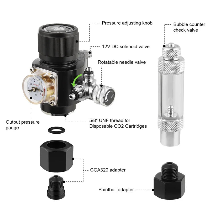 Fzone Mini Dual Stage Co2 Regulator Fish Tank Aquarium Solenoid Valve Bubble Counter Fishing Accessories Carbon Dioxide Reducer