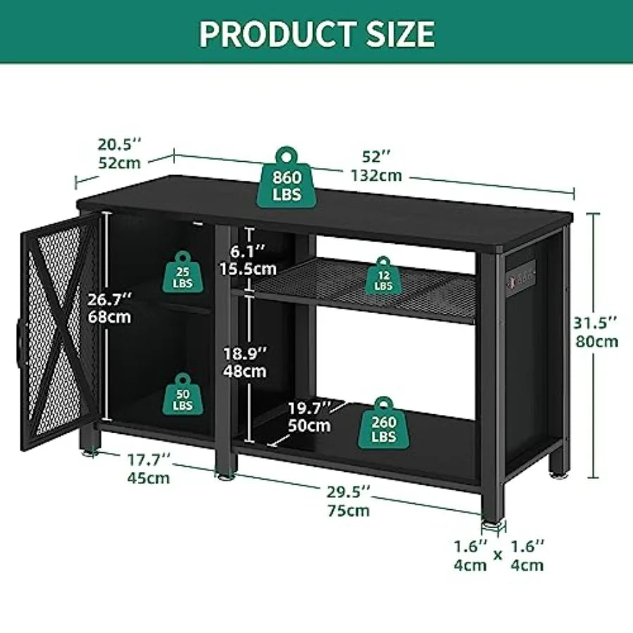 55-75 Gallon Aquarium Stand with Power Outlets, Cabinet for Fish Tank Accessories Storage - Heavy Duty Metal Fish Tank Stand Su