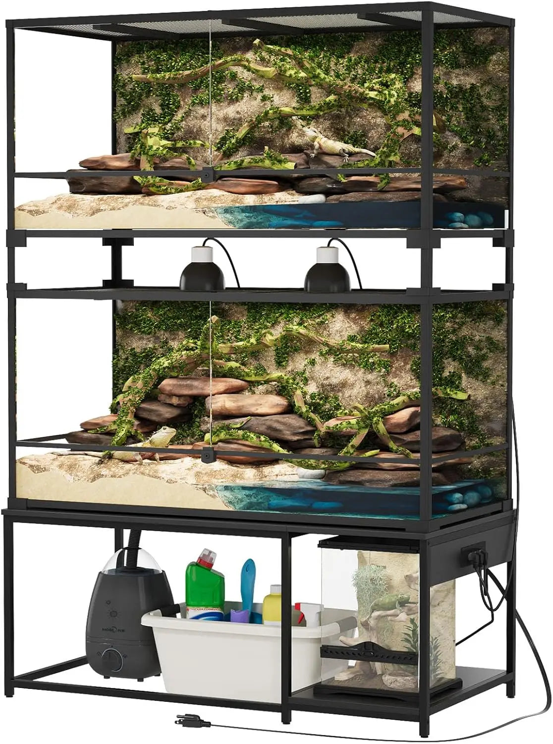 120 Gallon Reptile Tank Stand 48x24 Terrarium Stand For Stacked 4x2x2 PVC Tanks Chameleon Ball Python Lizard Tall Enclosures Wit