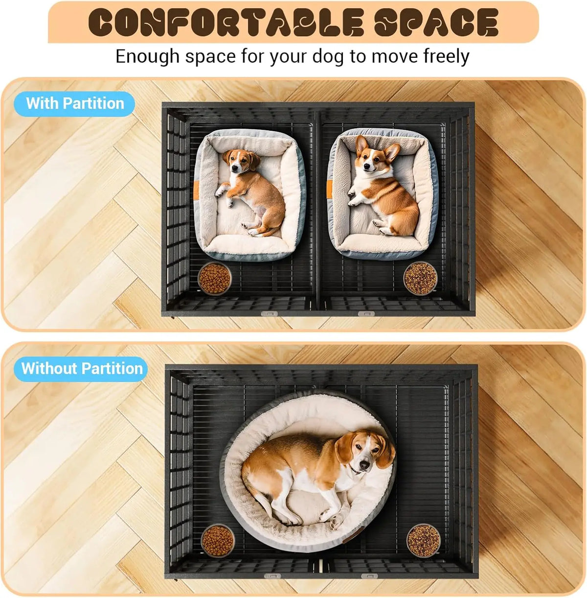 Heavy Duty Metal Dog Crate 42 Inch with Double Door Lock Wheels Removable Tray Divider Panel Large Dog Cage for Indoor Small Medium Dogs