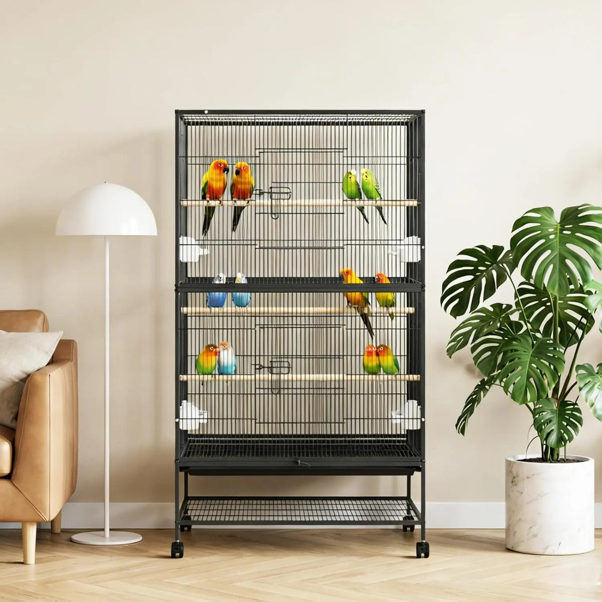 61" H Large Bird Cage with Rolling Storage Stands, Feed Bowls, Wide Tall Parakeet Cage for Parakeets, Parrot, Conures, Cockatiel