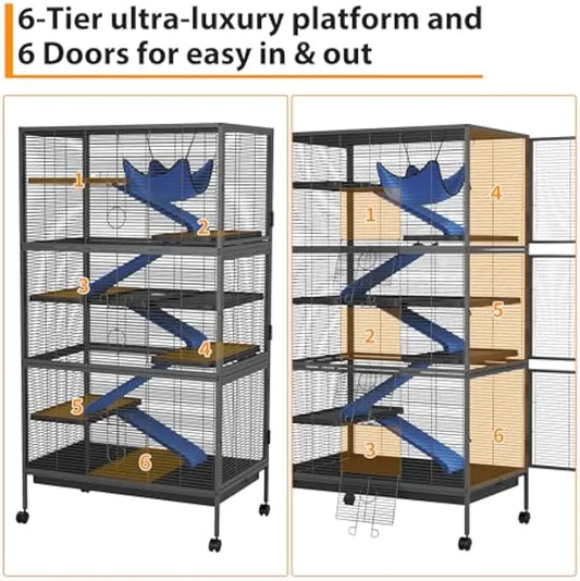 Garvee 59" H Rolling Metal Ferret Cage Large 4-Tier Critter Nation Cage Small Animal Cage for Rats Hamster Guinea Chinchilla Rabbit Cat