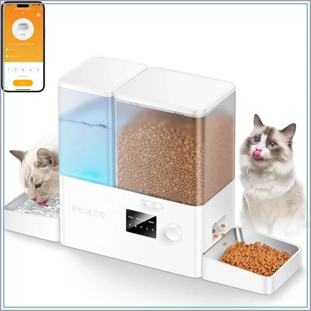 36Cups/8.5L WiFi Automatic Cat Feeder & Water Dispenser, Stainless Steel Bowls, 2-in-1, Large Capacity, APP Control, for Pets