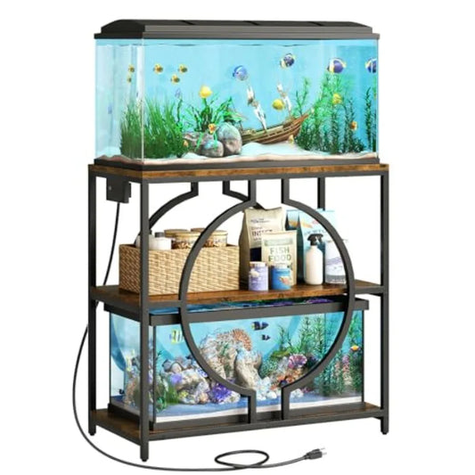 20-29 Gallon Aquarium Stand with Power Outlet, 3 Tier Heavy Duty Metal Fish Tank Stand with Storage Shelf, Fish Tank Table for