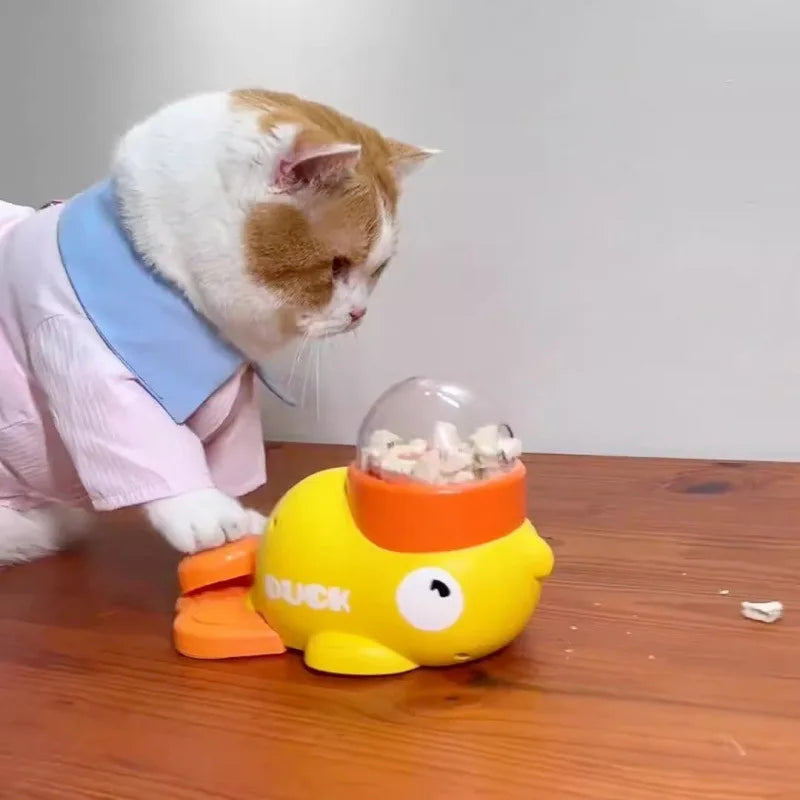 Cat Toys for Self-Entertainment, Cat Teaser Stick, Pet Snacks, Freeze-Dried Little Yellow Duck Launcher, Kitten Treat-Dispensing Toy