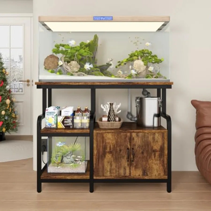 Multi-Tier Aquarium Stand for 20 37 Gallon Fish Tanks, Heavy-Duty 29/30/40 Gallon Fish Tank Stand with Storage Cabinet, Curved