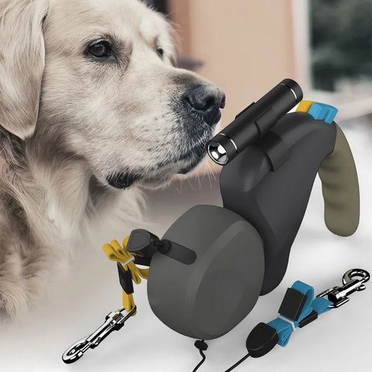 Retractable Dog Leash Lead With Flashlight 360 Swivel No Tangle  Portable rotating pet leash for 2 dogs walking pet supplies