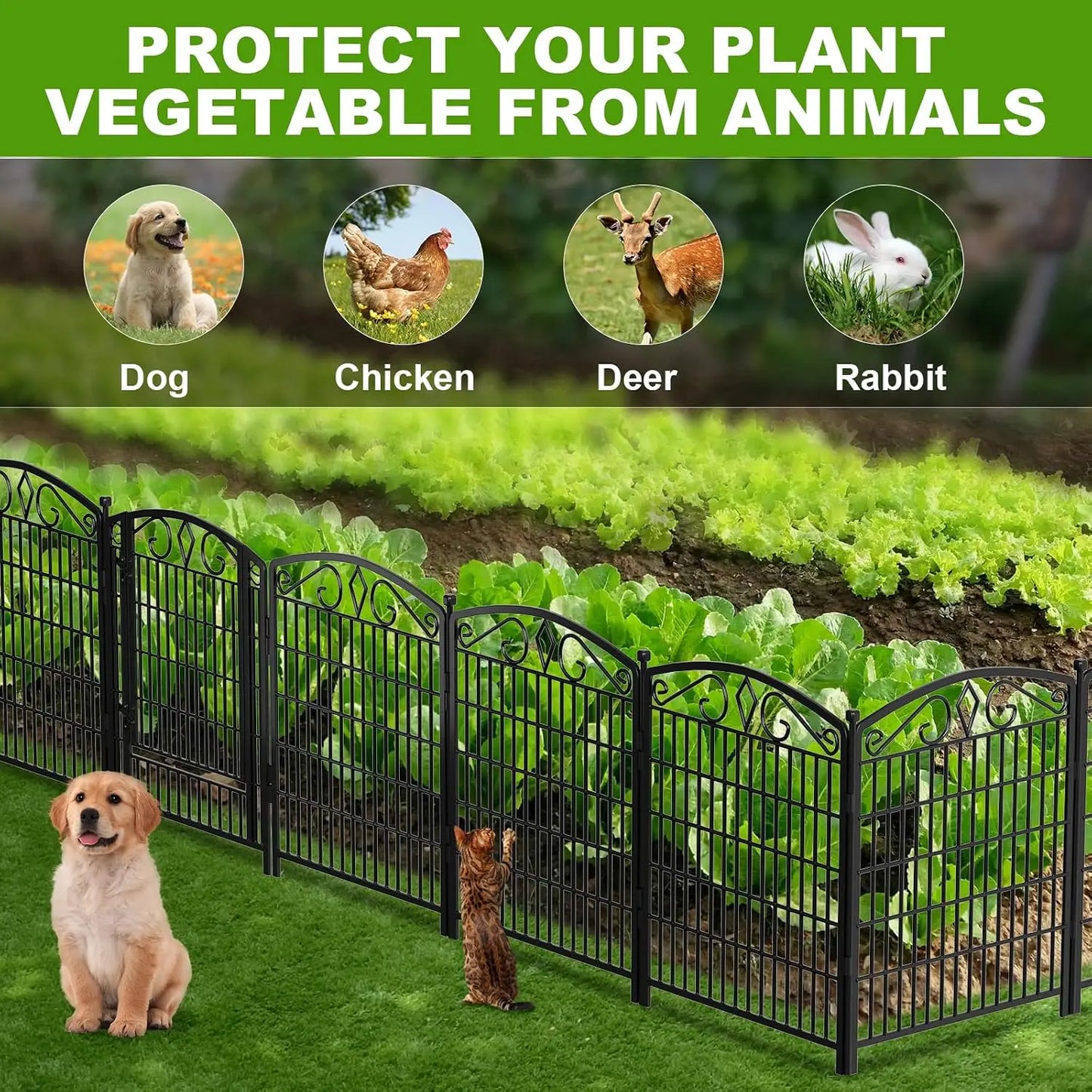 12 Panels No Dig Garden Fence with Gate, 31.3in x 26ft Rustproof Metal Dog Fence for Yard, Patio, Temporary Outdoor Fencing