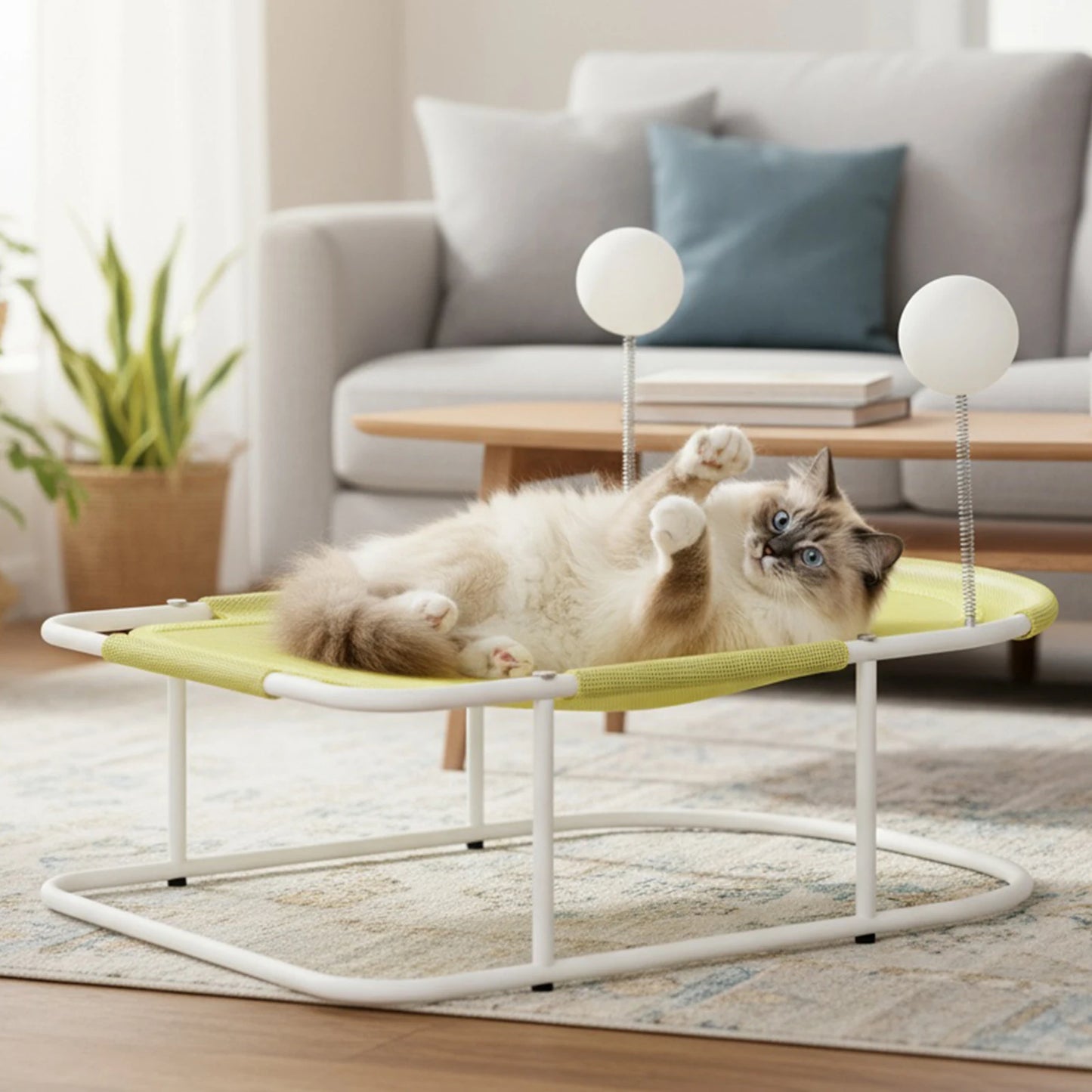 Free-Standing Elevated Cat Bed with Removable Washable Mesh Fits Up To 10kg Metal Frame Hammock for Kittens/Small Dog