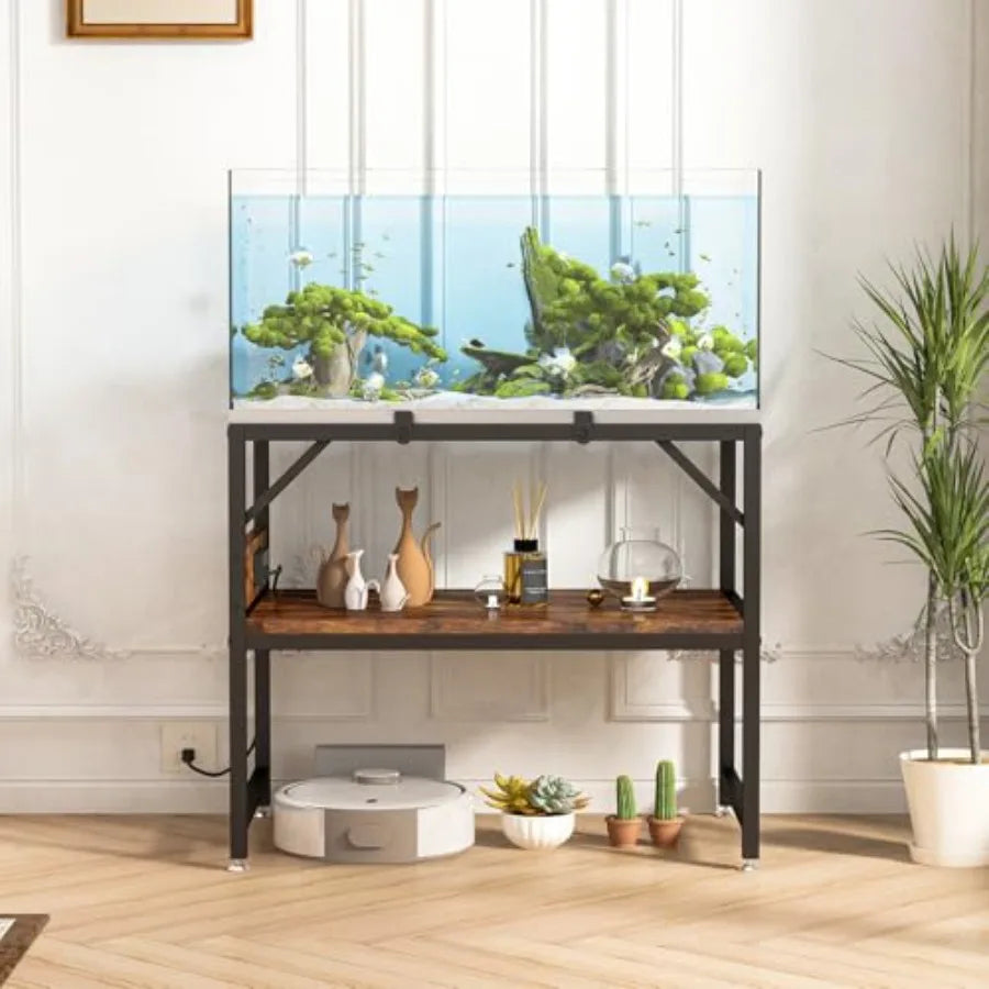 15-20 Gallon Fish Tank Stand with Power Outlets, Aquarium Stand with 2-Tier Storage Shelves, Heavy Metal Reptile Turtle Tank St
