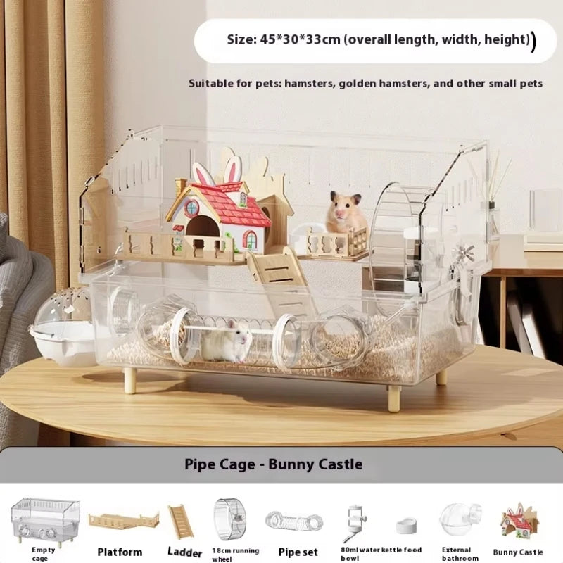 Hamster Cage for Hamster Spacious Clear Acrylic Rodent Home With Accessories Gerbil Mouse Habitat Small Pet Supplies