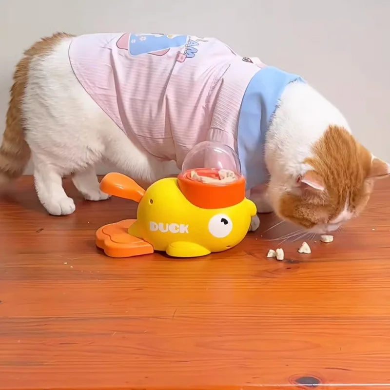Cat Toys for Self-Entertainment, Cat Teaser Stick, Pet Snacks, Freeze-Dried Little Yellow Duck Launcher, Kitten Treat-Dispensing Toy