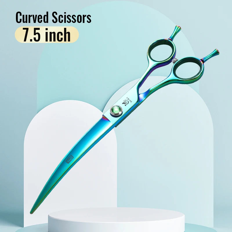 Fenice JP440C Steel 7.5 Inch Dog Beauty Scissors Pet Dogs Grooming Scissors Set Straight&Curved &Thinner&Chunker Shears Kits