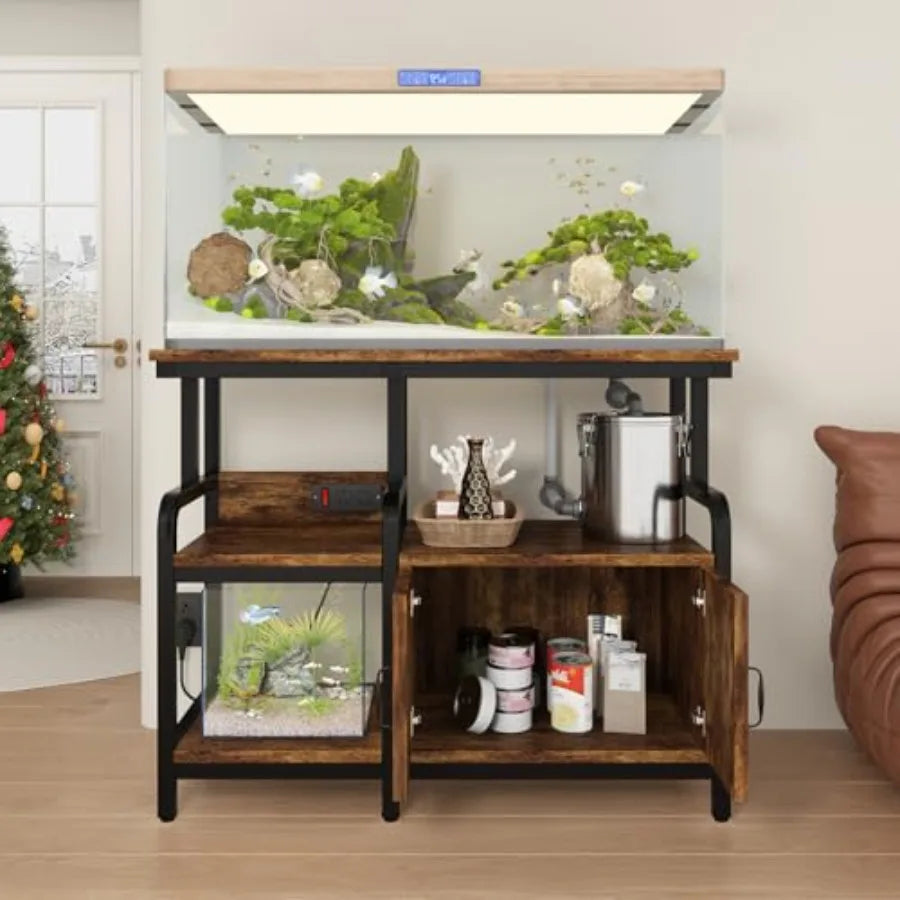 Multi-Tier Aquarium Stand for 20 37 Gallon Fish Tanks, Heavy-Duty 29/30/40 Gallon Fish Tank Stand with Storage Cabinet, Curved