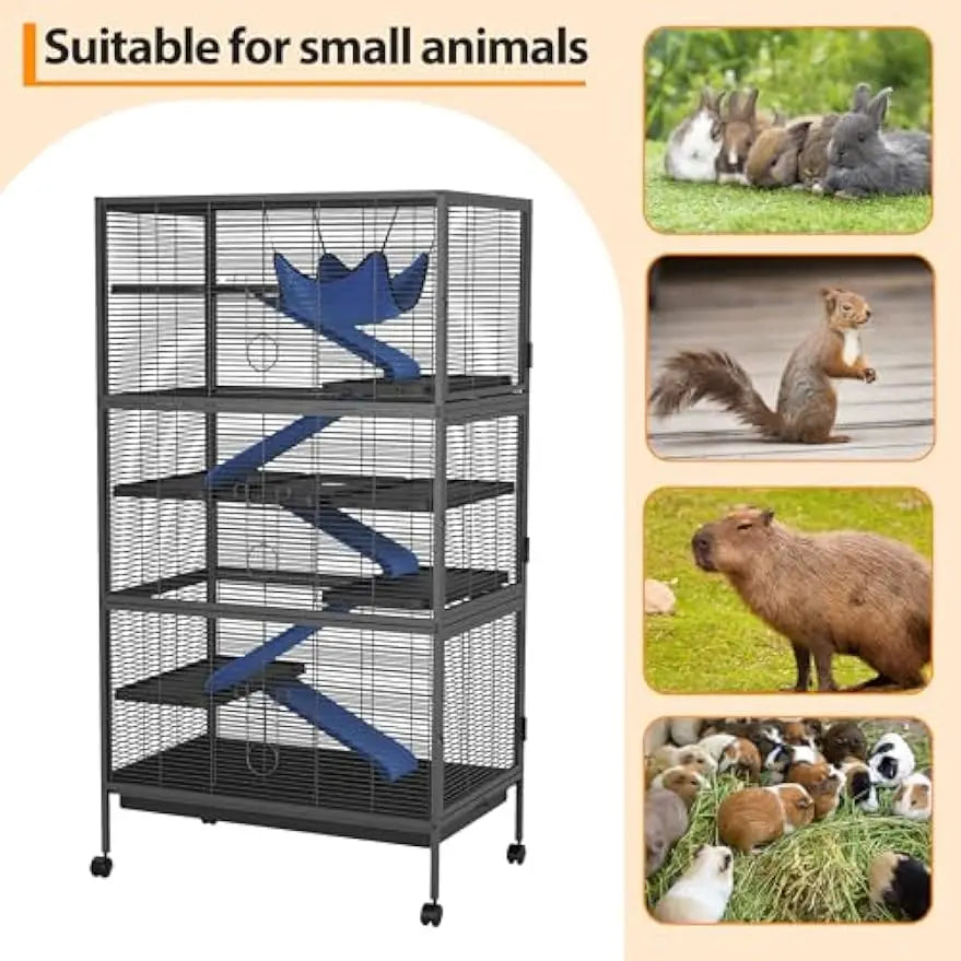 Garvee 59" H Rolling Metal Ferret Cage Large 4-Tier Critter Nation Cage Small Animal Cage for Rats Hamster Guinea Chinchilla Rabbit Cat