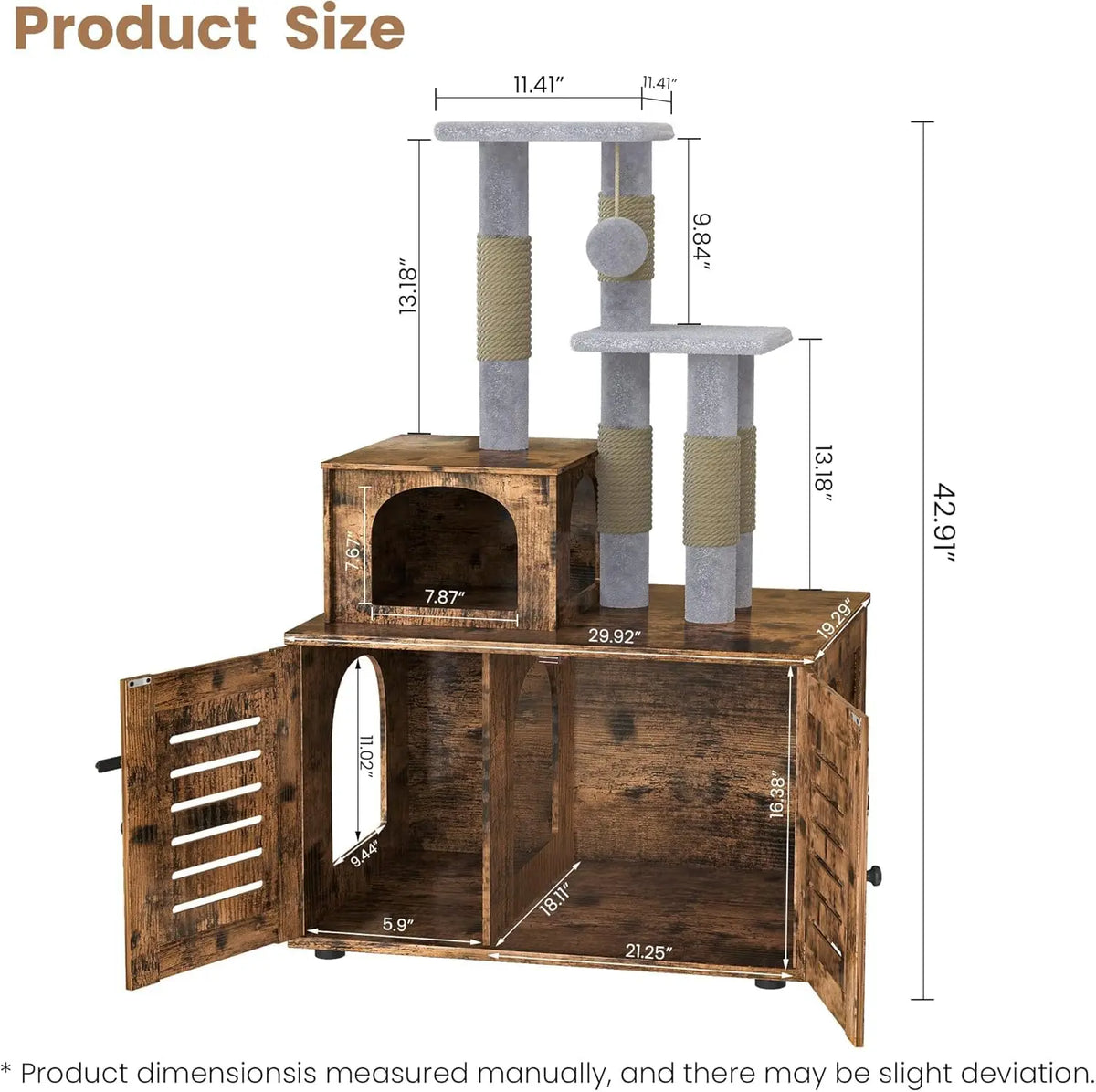 Cat Litter Box Enclosure with Cat Tree Tower 2-in-1 Hidden Pet Washroom Furniture with Scratching Post and Soft, Customized