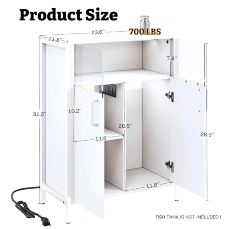 10-20 Gallon Fish Tank Stand with LED Lights, 700LBS Capacity Aquarium Stand with Power Outlets, Heavy Duty Fish Tank Table wit