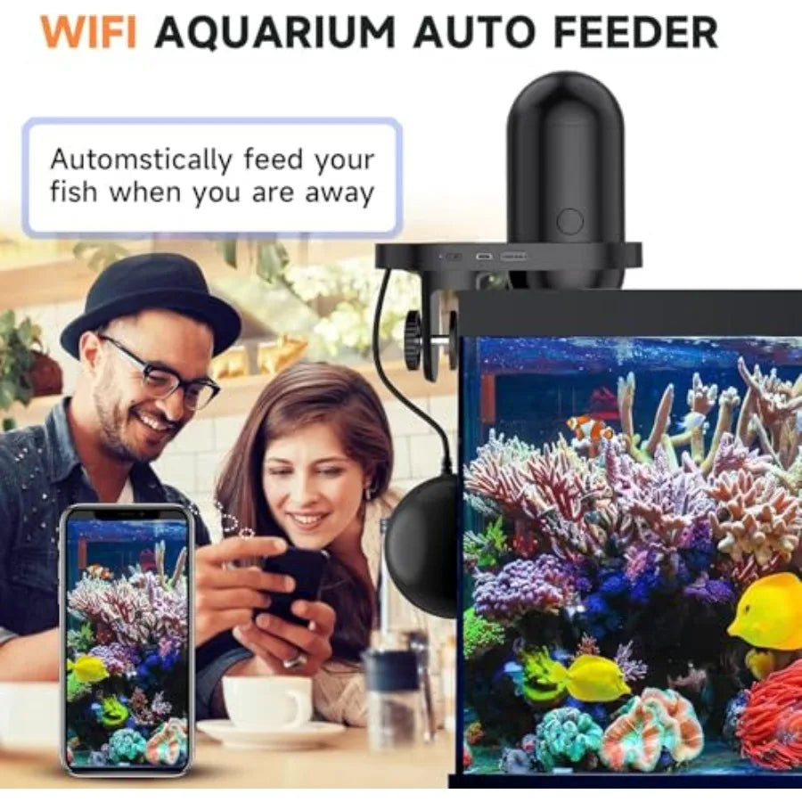 WiFi Automatic Fish Feeder for Aquarium, Smart App Control Auto Fish Food Dispenser with Camera and Timer, Vacation Feeder with
